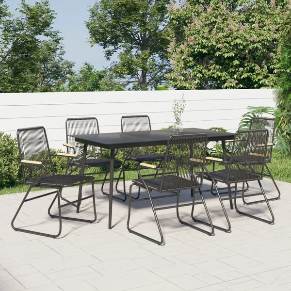 vidaXL Set da Pranzo da Giardino 7 pz Nero in Rattan PVC