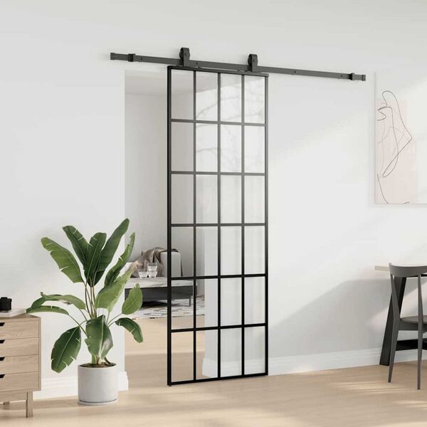 vidaXL Porta Scorrevole con Ferramenta Nera 76x205 cm in Vetro ESG