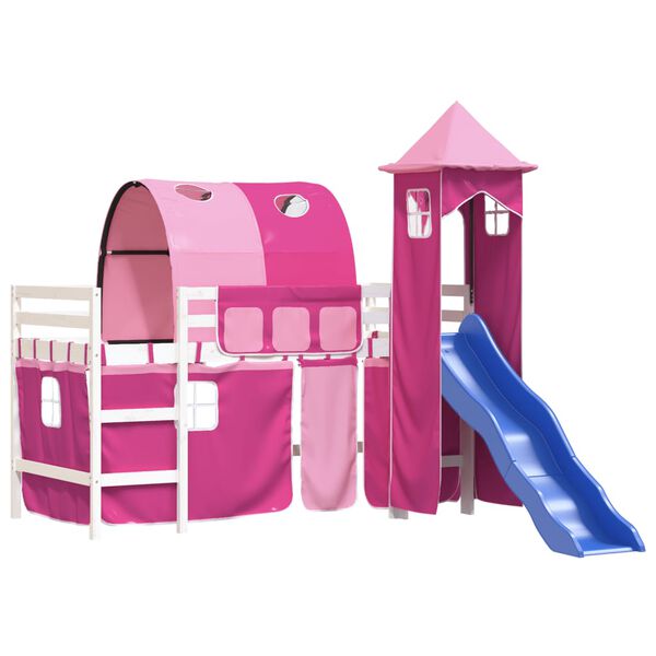 vidaXL Letto a Soppalco con Torre Bambini Rosa 90x200cm Massello Pino