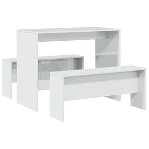 vidaXL Set Tavolo da Pranzo e Panche 3 pz Bianco Lucido in Truciolato