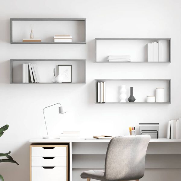 vidaXL Mensole Parete Cubo 4pz Grigio Cemento 80x15x26,5cm Multistrato