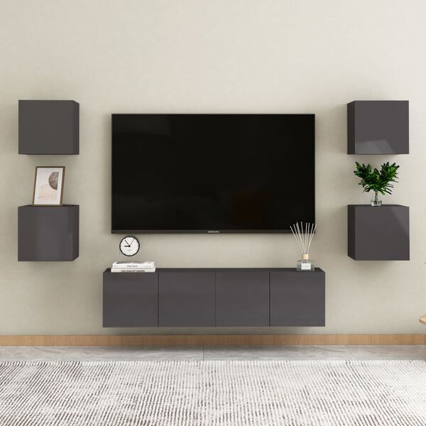 vidaXL Set Mobili TV 6 pz Grigio Lucido in Legno Multistrato