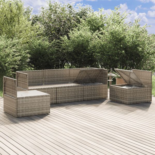 vidaXL Set Divani da Giardino 5 pz con Cuscini in Polyrattan Grigio