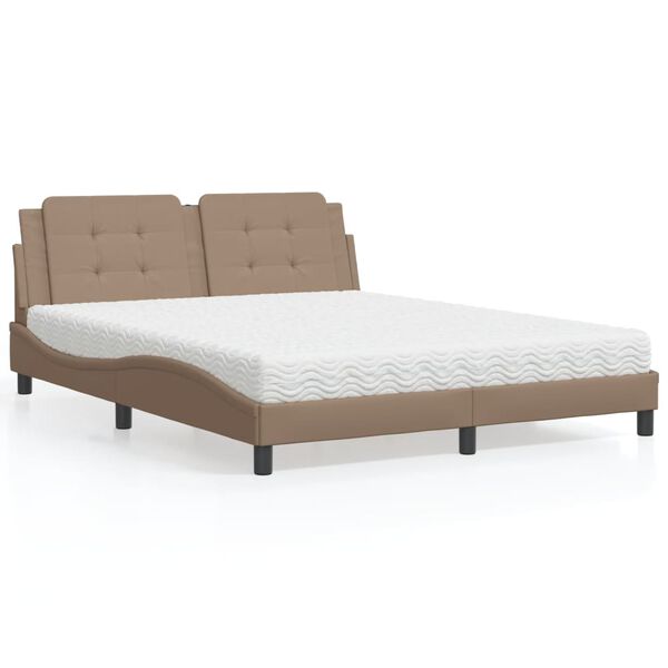 vidaXL Letto con Materasso Zadar Cappuccino 160x200cm Similpelle