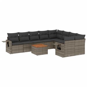 vidaXL Set Divano da Giardino 10 pz con Cuscini Grigio in Polyrattan