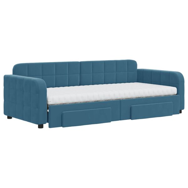 vidaXL Divano Letto Estraibile con Cassetti Blu 90x200 cm in Velluto