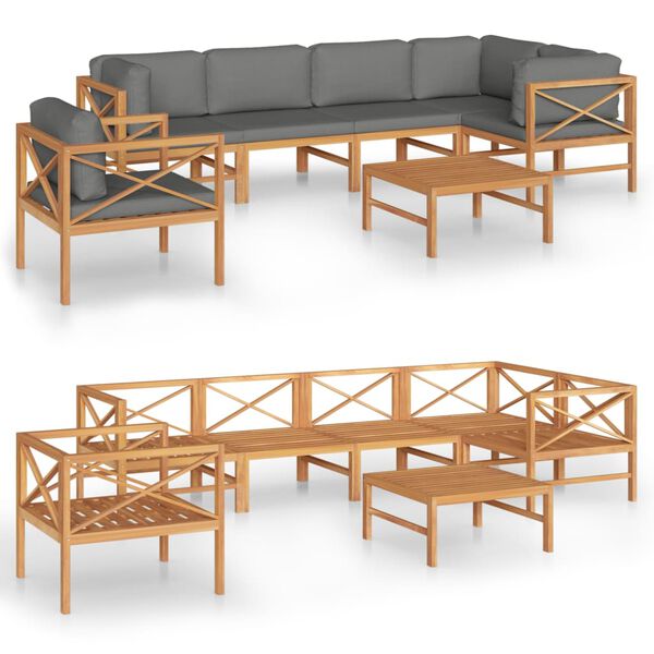 vidaXL Set Divani da Giardino 7pz Cuscini Grigi Legno Massello di Teak