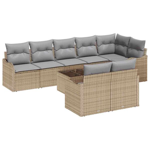 vidaXL Set Divano da Giardino 9 pcs beige e grigio chiaro Poly Rattan