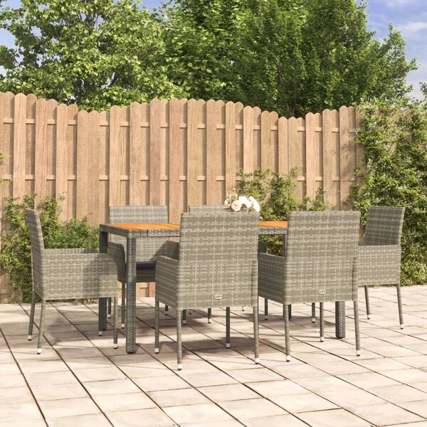 vidaXL Set da Pranzo da Giardino 7 pz con Cuscini in Polyrattan Grigio