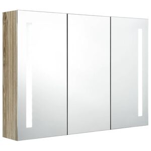 vidaXL Armadietto Bagno con Specchio e LED 89x14x62 cm Rovere
