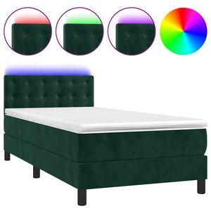 vidaXL Letto a Molle con Materasso e LED Verde Scuro 80x200cm Velluto