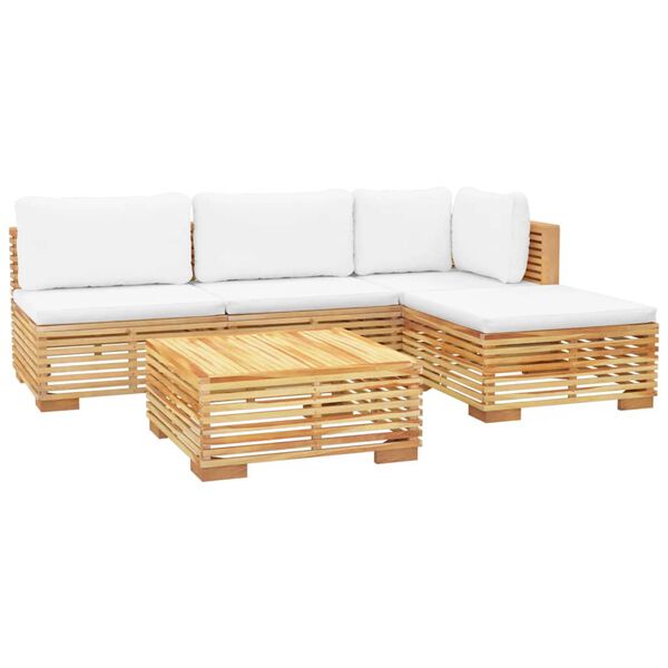 vidaXL Set Divani da Giardino 5 pz con Cuscini Legno Massello di Teak