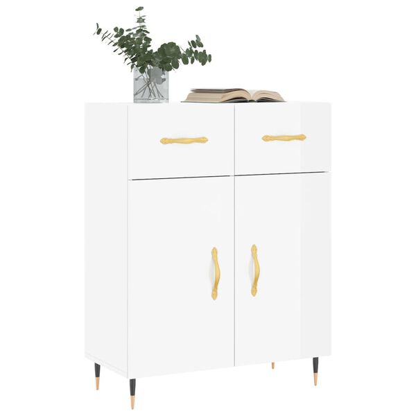 vidaXL Credenza 69,5x34x90 cm in Legno Multistrato Bianco Lucido