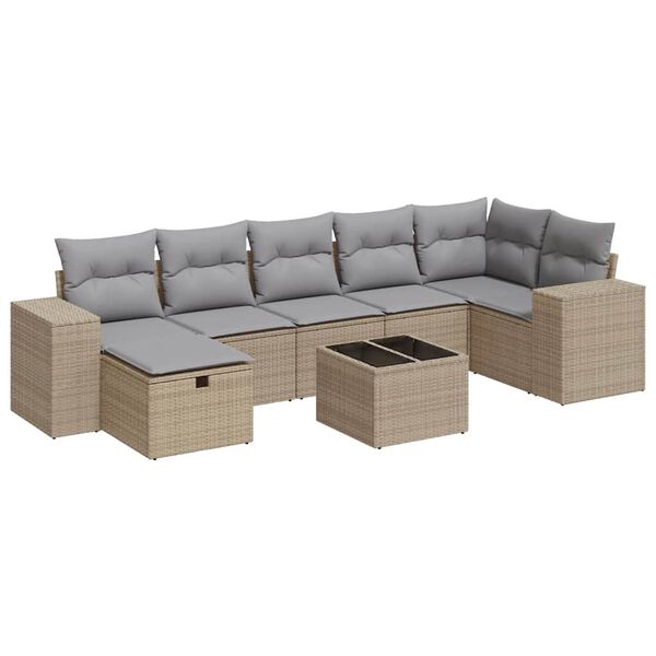 vidaXL Set Divani da Giardino 7 pz con Cuscini Beige in Polyrattan