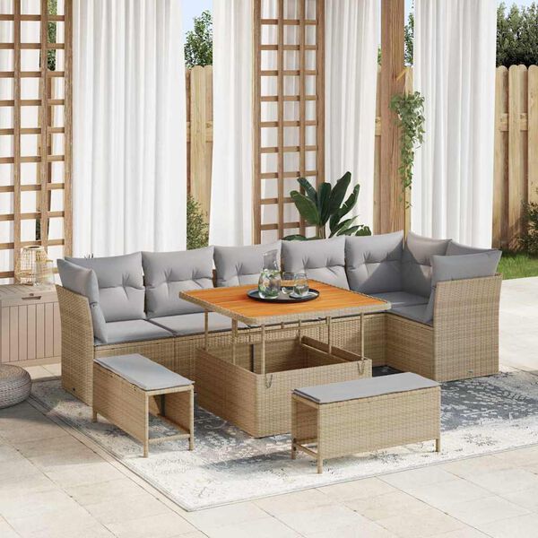 vidaXL Set Divano da Giardino con cuscino 9 pcs beige e grigio chiaro