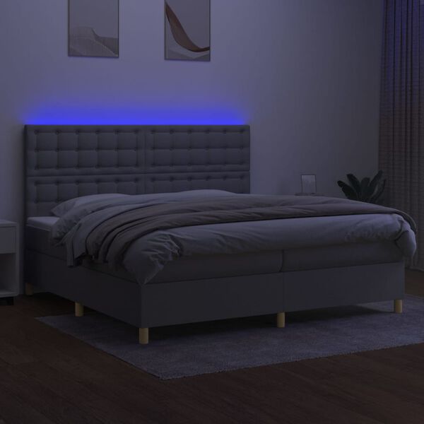 vidaXL Letto a Molle Materasso e LED Grigio Chiaro 200x200 cm Tessuto