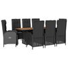 vidaXL Set da Pranzo da Giardino 9 pz con Cuscini Nero in Polyrattan