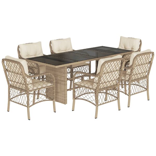 vidaXL Set da Pranzo da Giardino 7 pz con Cuscini Beige in Polyrattan