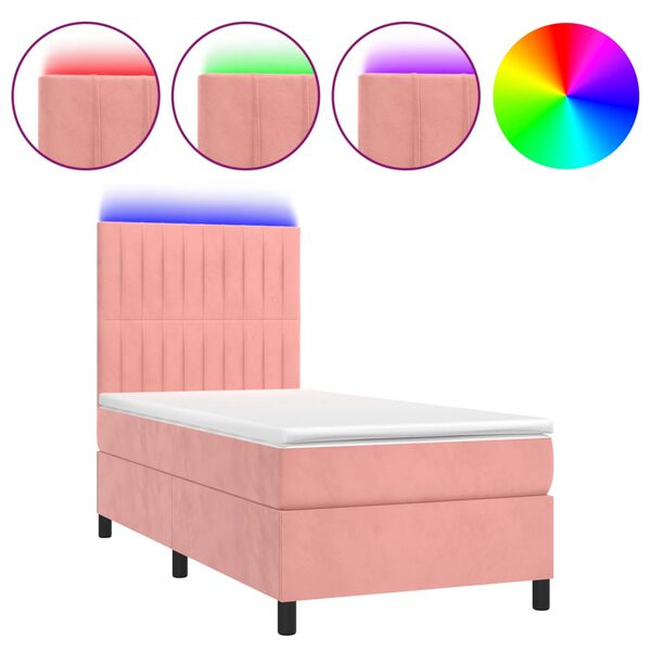 vidaXL Letto a Molle con Materasso e LED Rosa 80x200 cm in Velluto