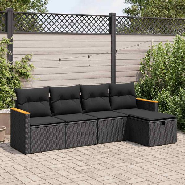 vidaXL Set Divani da Giardino 5 pz con Cuscini in Polyrattan Nero