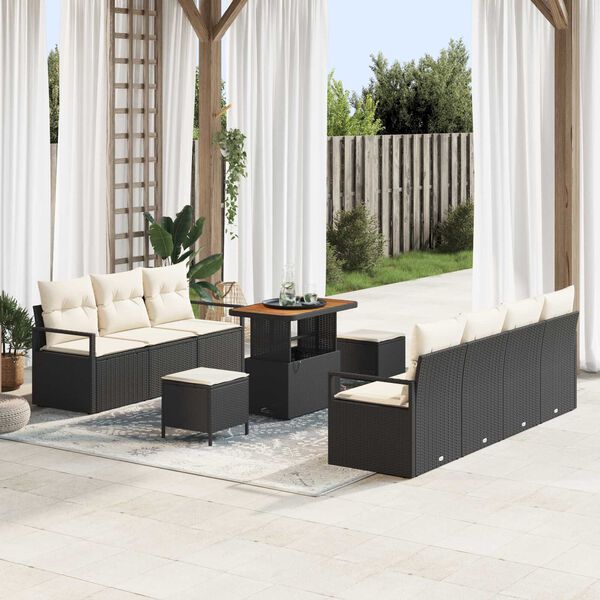 vidaXL Set Divano da Giardino con cuscino 10 pcs Nero Poly Rattan