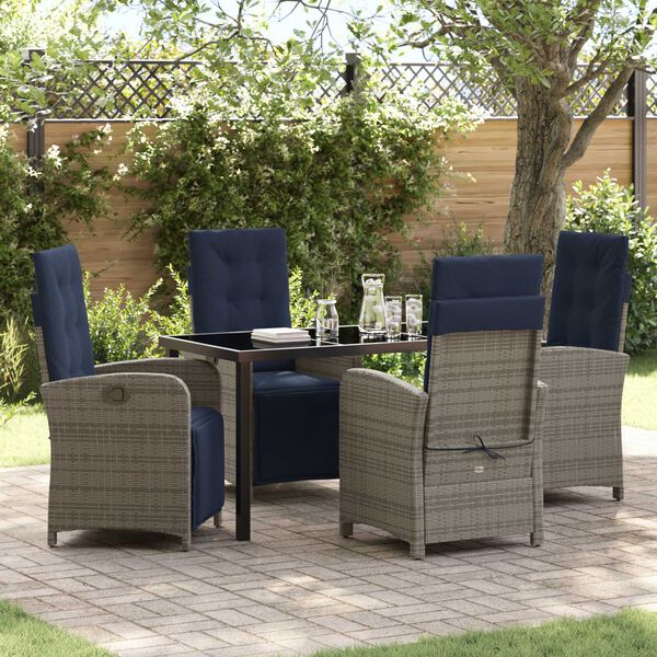 vidaXL Set da Pranzo per Giardino con cuscino 5 pcs Grigio polyrattan