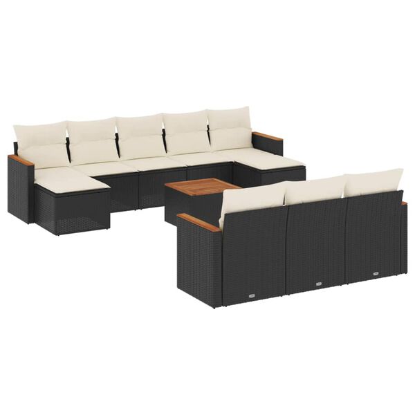vidaXL Set Divani da Giardino 11 pz con Cuscini in Polyrattan Nero