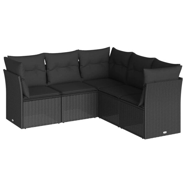 vidaXL Set Divani da Giardino 5 pz con Cuscini in Polyrattan Nero