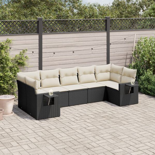 vidaXL Set Divani da Giardino con Cuscini 7pz Nero Polyrattan