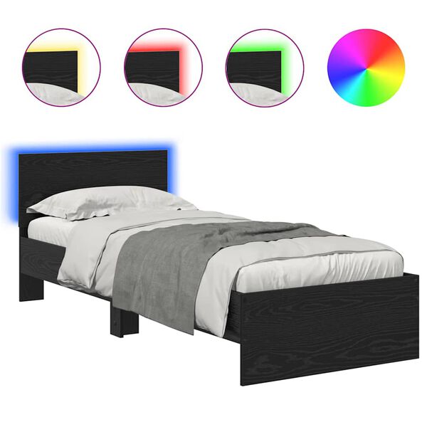 vidaXL Struttura del letto Rovere Nero 75 x 190 cm Legno multistrato