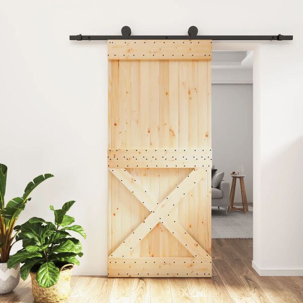 vidaXL Porta Scorrevole con Set Hardware 95x210 cm Legno Massello Pino