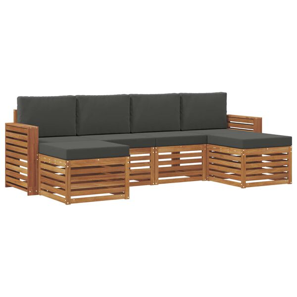 vidaXL Set divani 6 pcs Naturale e Antracite Legno di Acacia Massello