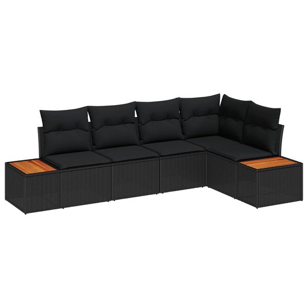 vidaXL Set Divano da Giardino con cuscino 5 pcs Nero Poly Rattan