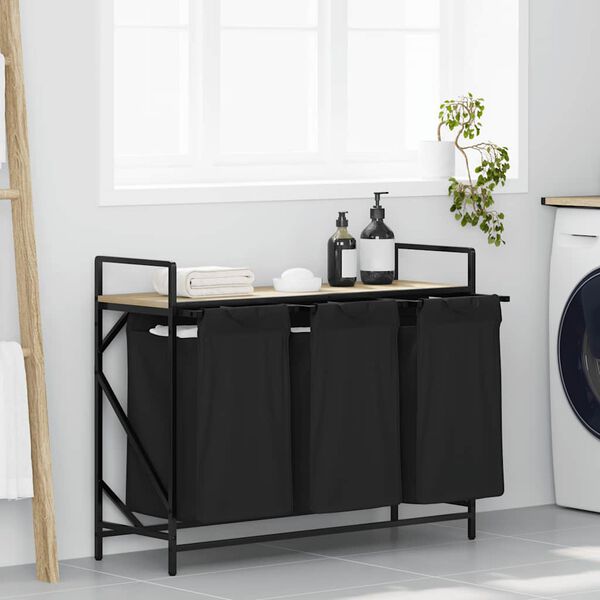 vidaXL Cesto per la Biancheria 3 Scomparti con Ripiano Rovere Sonoma