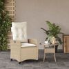 vidaXL Sedia Reclinabile da Giardino con Cuscini Beige in Polyrattan