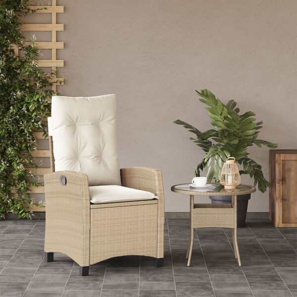 vidaXL Sedia Reclinabile da Giardino con Cuscini Beige in Polyrattan