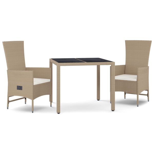 vidaXL Set da Pranzo da Giardino 3 pz con Cuscini Beige in Polyrattan