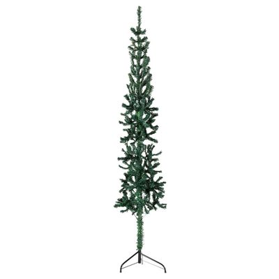 vidaXL Albero Natale Artificiale Sottile a Metà Supporto Verde 210 cm