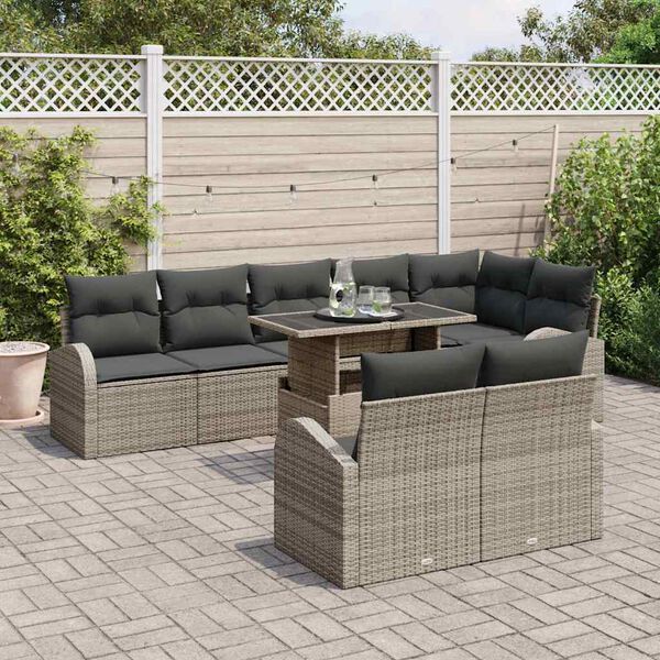 vidaXL Set Divano da Giardino con cuscino 9 pcs Grigio polyrattan