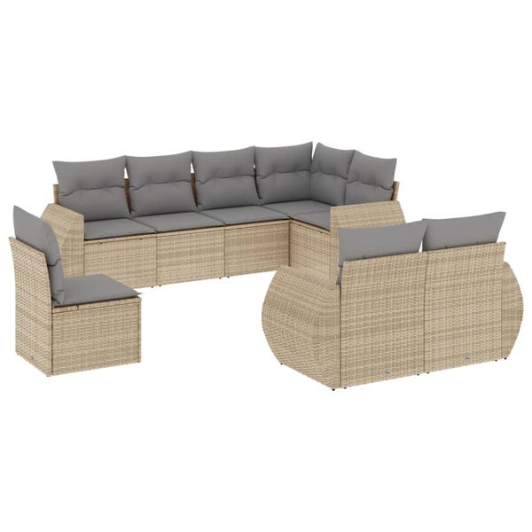 vidaXL Set Divano da Giardino 8 pz con Cuscini Beige in Polyrattan