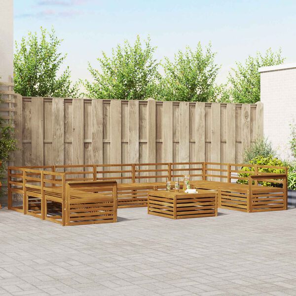 vidaXL Set divani 10 pcs Naturale Legno di Acacia Massello