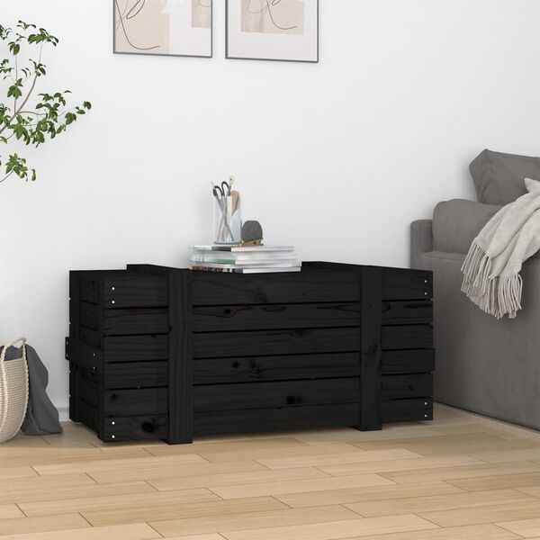 vidaXL Contenitore Portaoggetti Nero 91x40,5x42 cm Legno Massello Pino