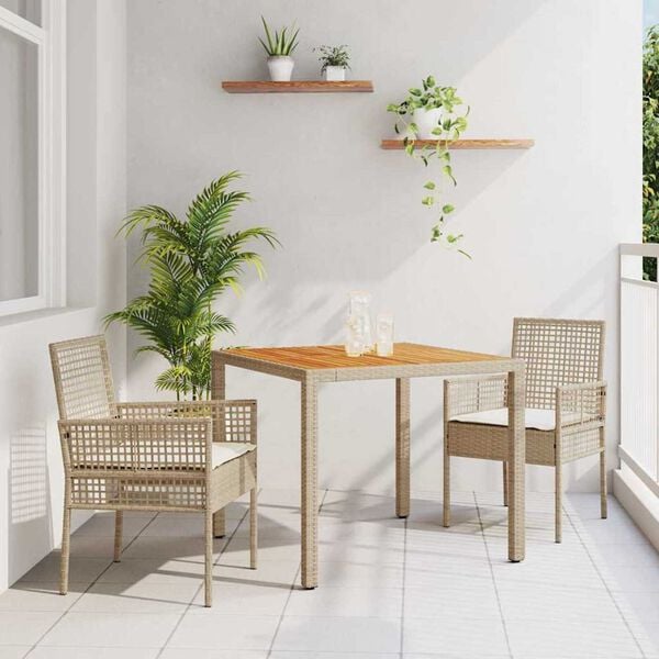 vidaXL Set da Pranzo per Giardino 3 pcs Beige polyrattan