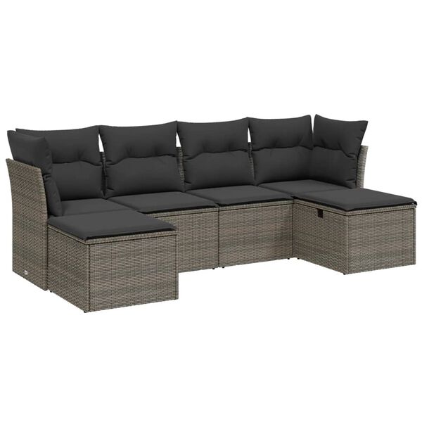 vidaXL Set Divano da Giardino 6 pz con Cuscini Grigio in Polyrattan