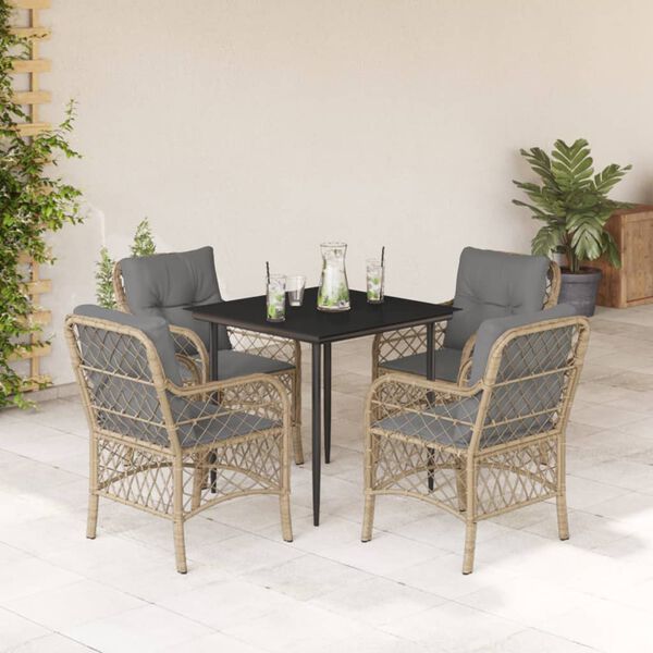 vidaXL Set Pranzo da Giardino 5 pz con Cuscini Beige Misto Polyrattan