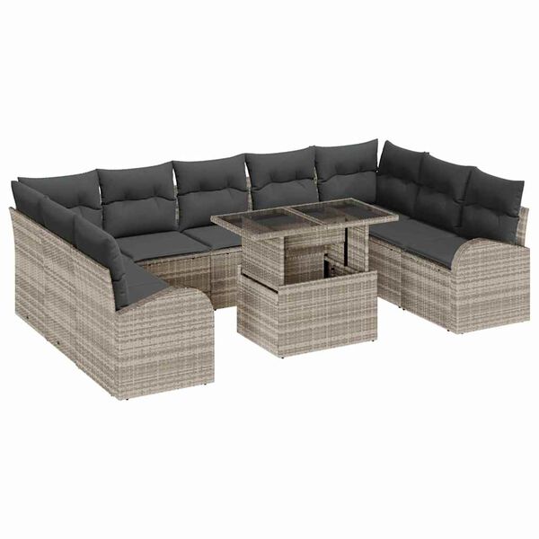 vidaXL Set Divano da Giardino 10 pcs Grigio chiaro e grigio polyrattan