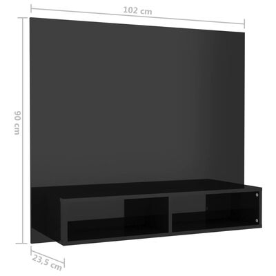 vidaXL Mobile TV a Muro Nero Lucido 102x23,5x90 cm Legno Multistrato