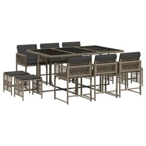 vidaXL Set da Pranzo da Giardino 11pz con Cuscini in Polyrattan Grigio
