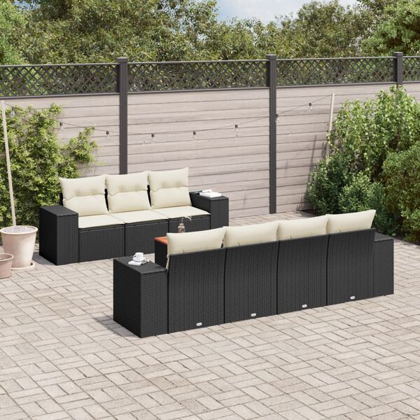 vidaXL Set Divani da Giardino con Cuscini 8 pz Nero in Polyrattan