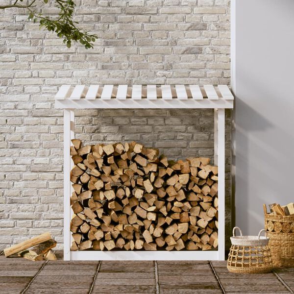 vidaXL Portalegna Bianco 108x64,5x110 cm in Legno Massello di Pino